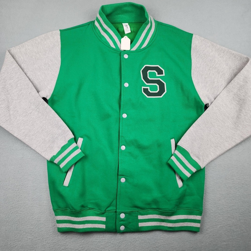 Just Hoods Jacket Mens Large Green Varsity Shamrock Letterman S Logo JHA043 NWT